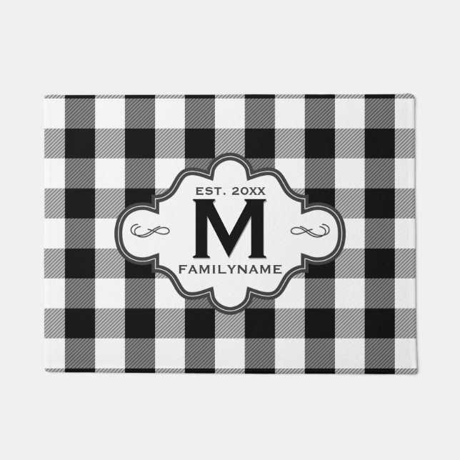 Country Chic B&W Buffalo Kariertes Logo für benutz Fußmatte (Vorderseite)