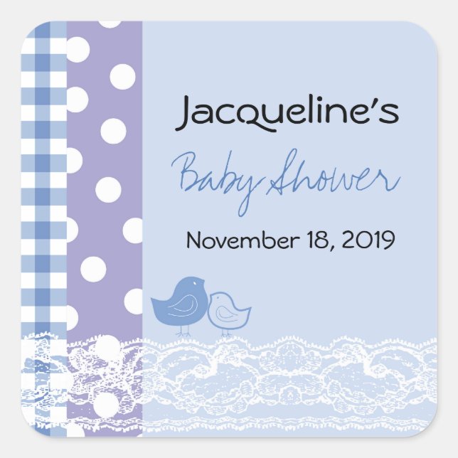Country Chic Birds Lace Boy Sticker Baby shower (Devant)