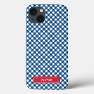 Country Chic Blue Gingham Personalisieren mit Name Case-Mate iPhone Hülle