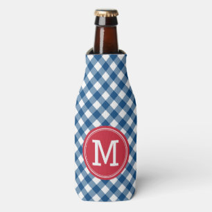 Country Chic Blue Gingham Personalize Monogram Flaschenkühler