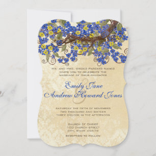 Country Chic Blue Yellow Cherry Blossom Einladung