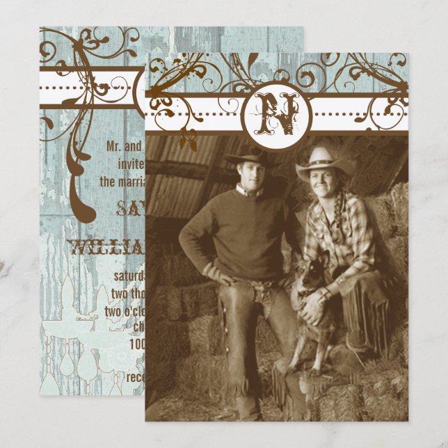 Country Chic Chocolate Mint Rustic Barn Wood Einladung (Vorne/Hinten)