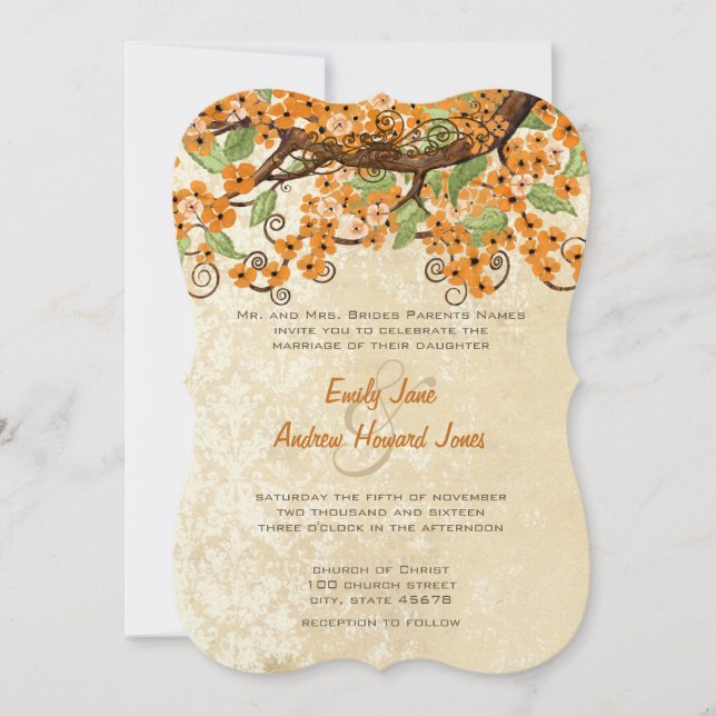 Country Chic Coral Cherry Blossom Hochzeit Einladu Einladung (Vorderseite)