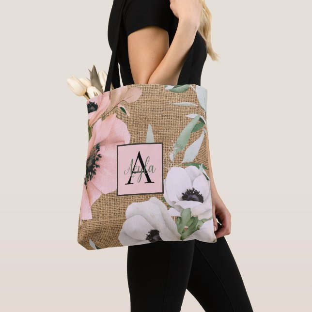 Country Chic Floral Burlap Monogram Tasche (Von Nahem)