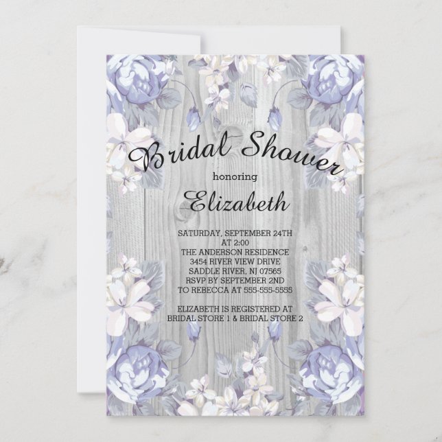 Country Chic Floral Wood Bridal Dusche Einladung (Vorderseite)