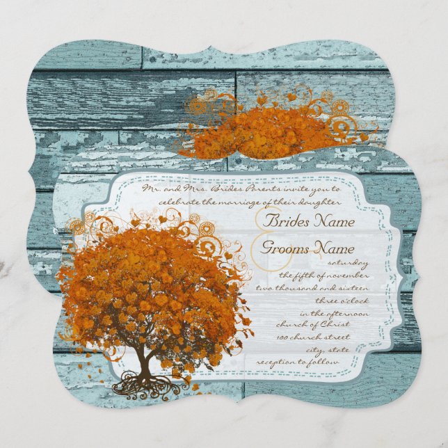Country Chic Korallenbaum Einladung Hochzeit (Vorne/Hinten)