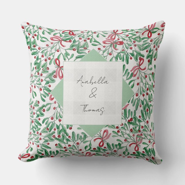 Country Chic Mistletoe Wasserfarbe Handgemalt Kissen (Vorderseite)