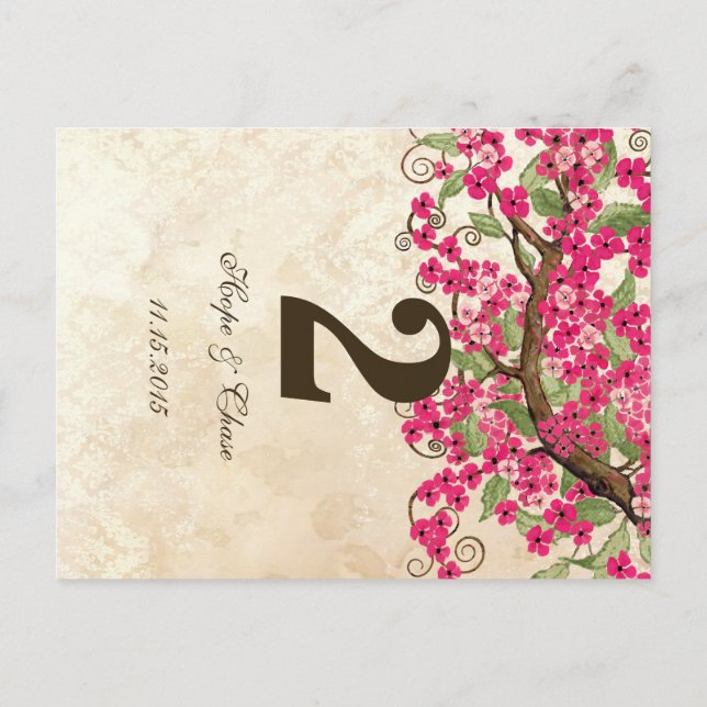 Country Chic Pink Cherry Blossom Tischnummer Card (Rückseite)