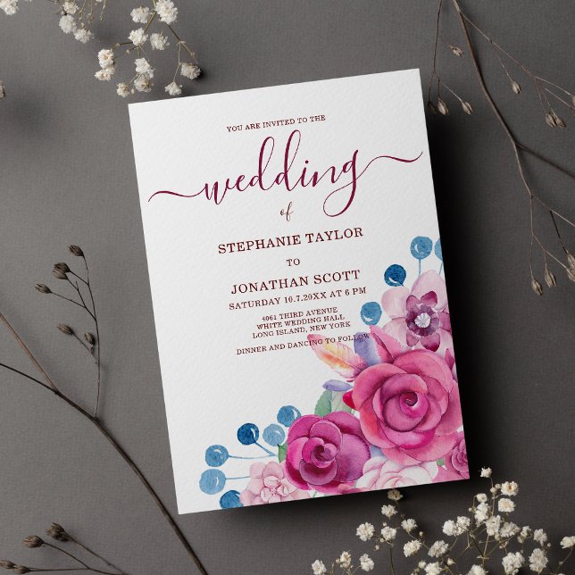 Country chic pink lila blauen Blumen Thema Hochzei Einladung (Country chic pink purple blue floral theme wedding )