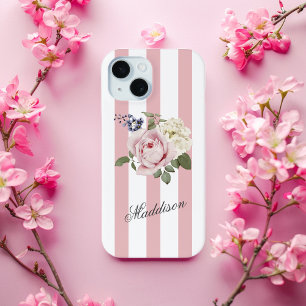 Country Chic Rosa Streifen Rose Bouquet Mit Monogr Case-Mate iPhone Hülle