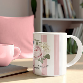 Country Chic Rosa Streifen Rose Bouquet Mit Monogr Kaffeetasse