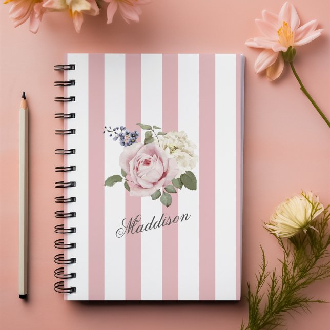 Country Chic Rosa Streifen Rose Bouquet Mit Monogr Notizblock (Von Creator hochgeladen)