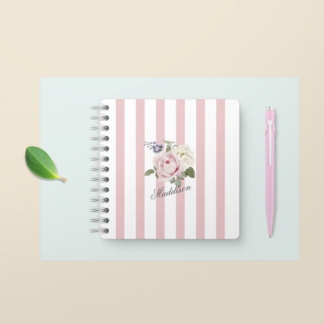 Country Chic Rosa Streifen Rose Bouquet Mit Monogr Notizbuch (Von Creator hochgeladen)