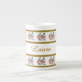 Country Chic Rosa und Weiße Rosen Prozellantasse