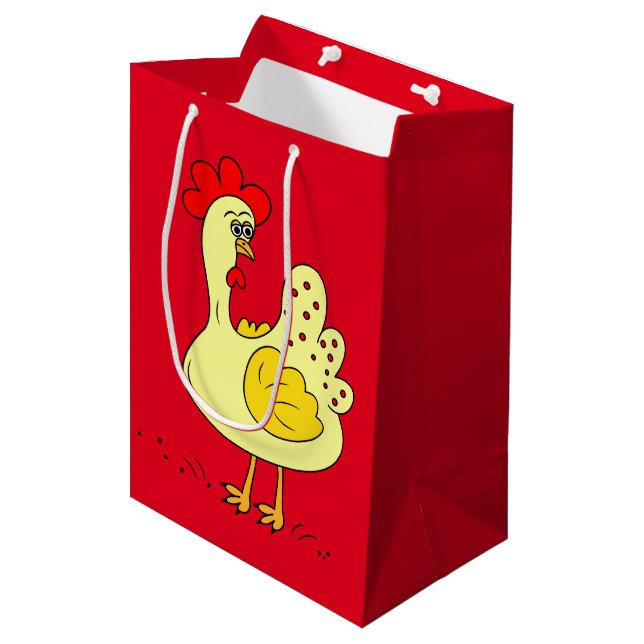 Country Chicken Cartoon mittelgroße Geschenktasche Mittlere Geschenktüte (Vorderseite Schrägansicht)