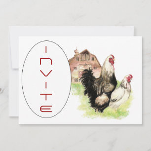 Country Chicken & Rooster Barn Szene Custom Einlad Einladung