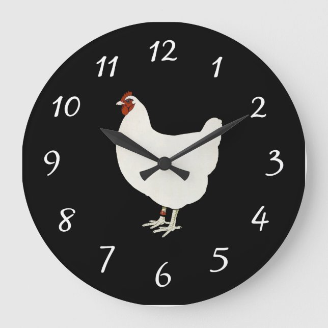 Country Chicken Wall Clock Große Wanduhr (Vorderseite)