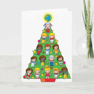 Country Children Christmas Tree Feiertagskarte