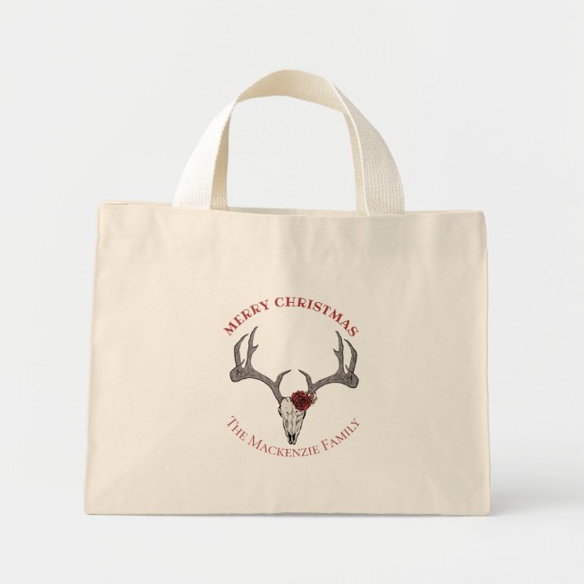 Country Christmas Deer Head Rentier Skull Antlers Mini Stoffbeutel (Vorne)