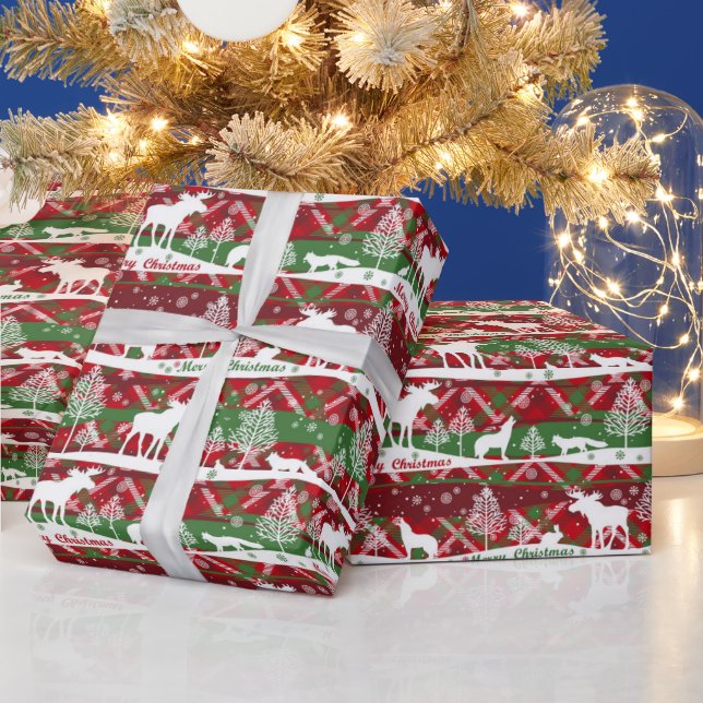 Country Christmas Forest Wolf Moose Geschenkpapier (Feiertage)