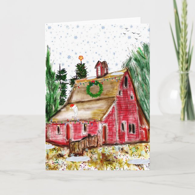 Country Christmas Old Red Grange Carte de voeux (Devant)