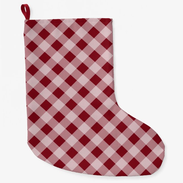 Country Christmas Red Gingham Strumpf Dekoration Großer Weihnachtsstrumpf (Vorderseite)