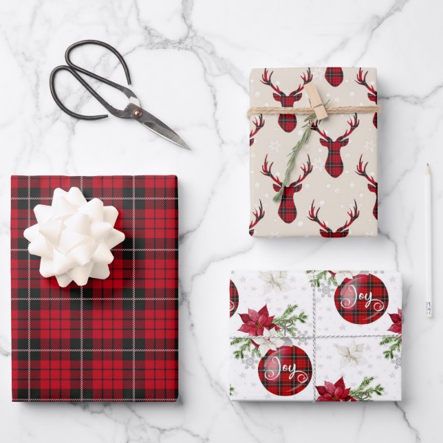 Country Christmas Rustic Holiday Buffalo Kariert Geschenkpapier Set (Vorderseite)