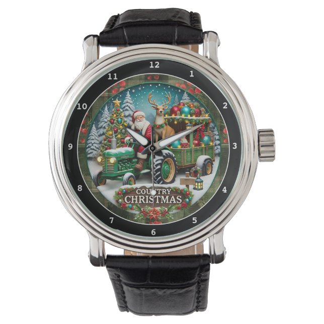 Country Christmas Santa on Tractor  Armbanduhr (Vorderseite)