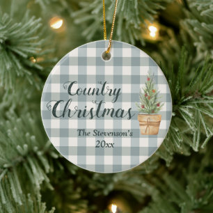 "Country Christmas" Skriptname Green Kariert Keramik Ornament