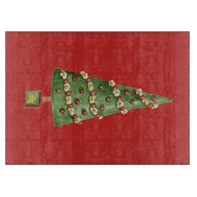 Country Christmas Tree Glass Cutting Board Schneidebrett (Vorderseite)