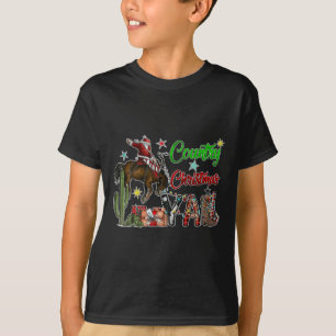 Country Christmas Y'all Cowboy Boots Merry Christm T-Shirt
