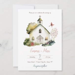 Country Church Watercolor Hochzeit Einladung