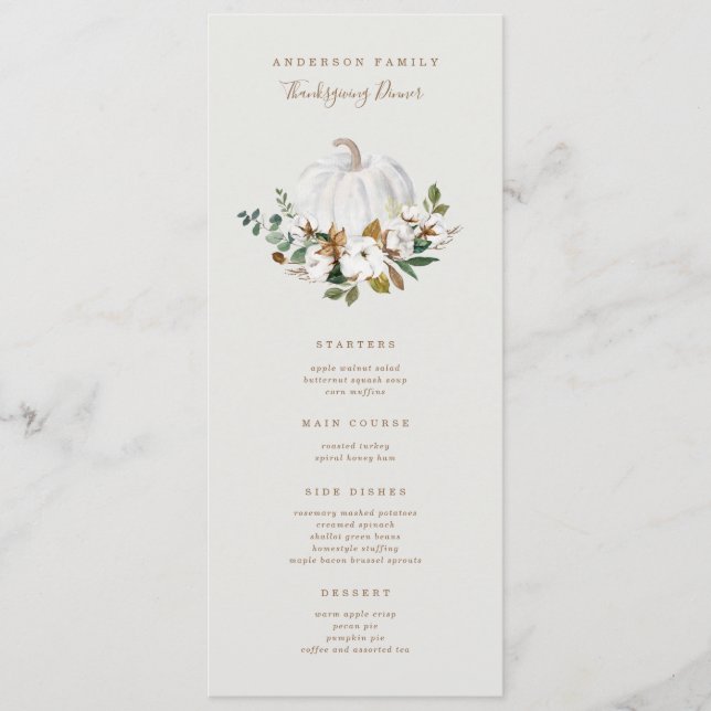 Country Citrouille Thanksgiving Dinner Menu (Devant)
