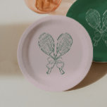 Country Club Courtside Racquet Tennis Birthday Pappteller<br><div class="desc">Serve up a stylish celebration with our Courtside Tennis Birthday plates,  inspired by classic country club aesthetics and simple tennis charm. This design is perfect for tennis lovers of any age,  from kids’ birthdays to milestone celebrations,  bachelorettes and so much more.</div>