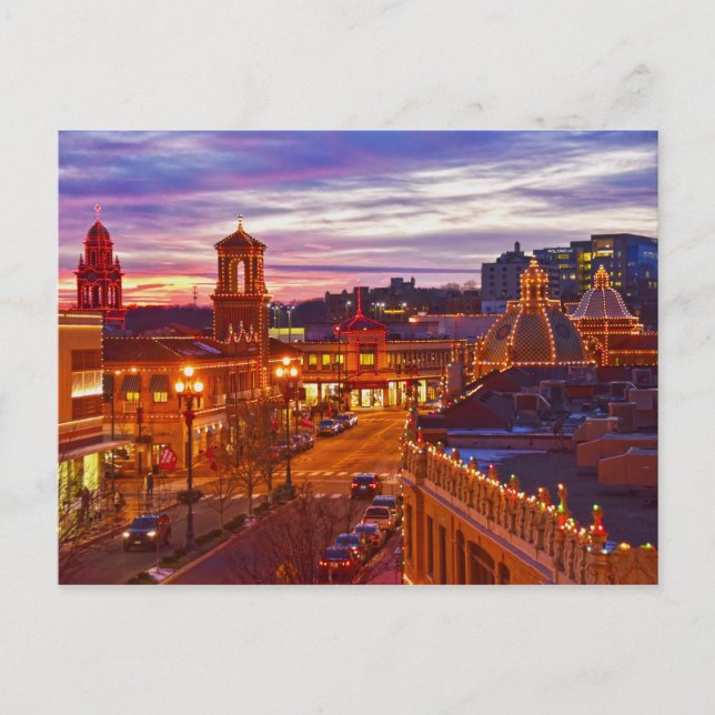Country Club Plaza Lights, Sunset, Kansas City, MO Postkarte (Vorderseite)