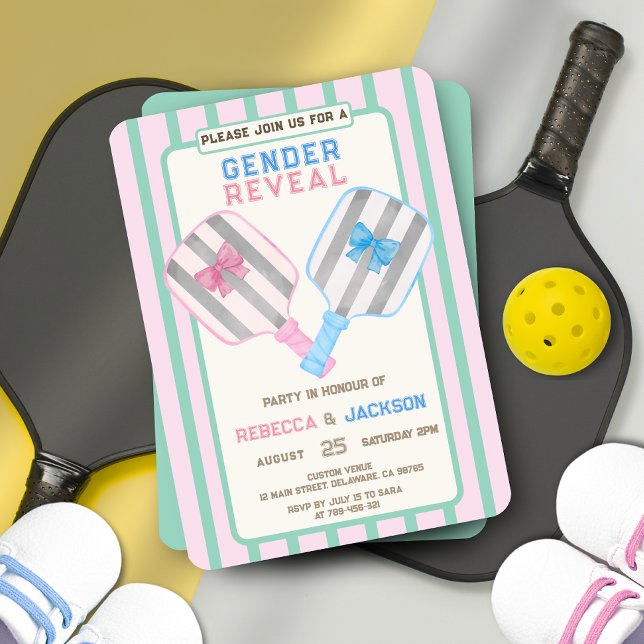 Country Club Stripes Pickleball Gender Reveal Einladung (Country Club Stripes Pickleball Gender Reveal Invitation)