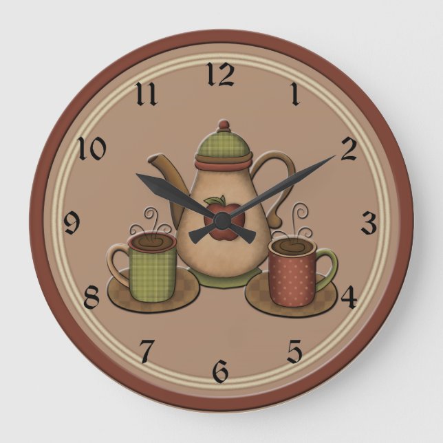 Country Coffee Kitchen Clock Große Wanduhr (Vorderseite)