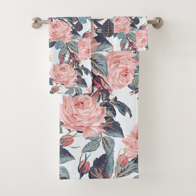  Country Coral Rose Blumenhandtuch Set (Insitu)