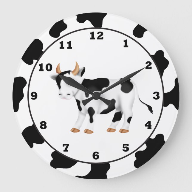 Country Cow Cartoon Clock Große Wanduhr (Vorderseite)