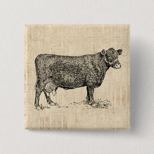 Country Cow Illustriert Art Button
