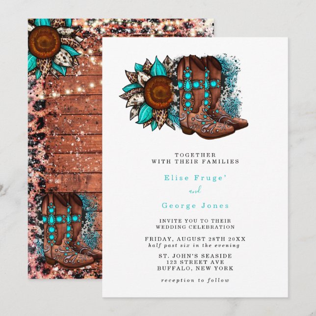 Country Cowboy Boots Barn Wedding Einladung (Vorne/Hinten)