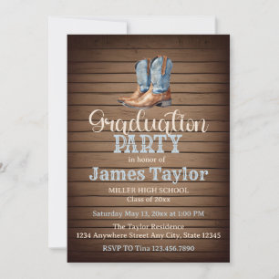 Country Cowboy Boots Graduation Party Einladung