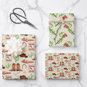 Country Cowboy Boots Stick Horse Wüste Western Geschenkpapier Set