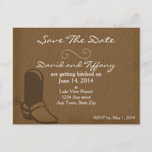 Country Cowboy Boots Wedding Save the Date Cards Ankündigungspostkarte