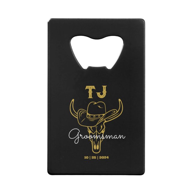 Country Cowboy Personalisierte Trauzeugen Monogram Geldbeutel Flaschenöffner (Vorderseite)