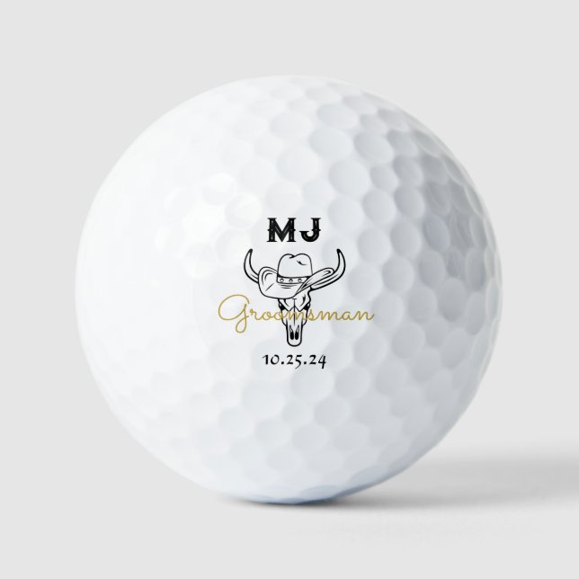 Country Cowboy Personalisierte Trauzeugen Monogram Golfball (Vorderseite)