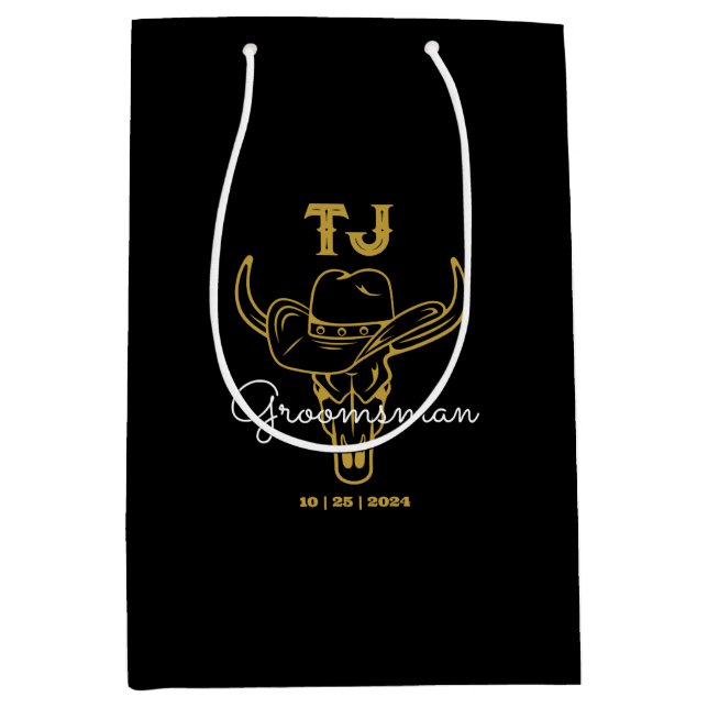 Country Cowboy Personalisierte Trauzeugen Monogram Mittlere Geschenktüte (Vorderseite)