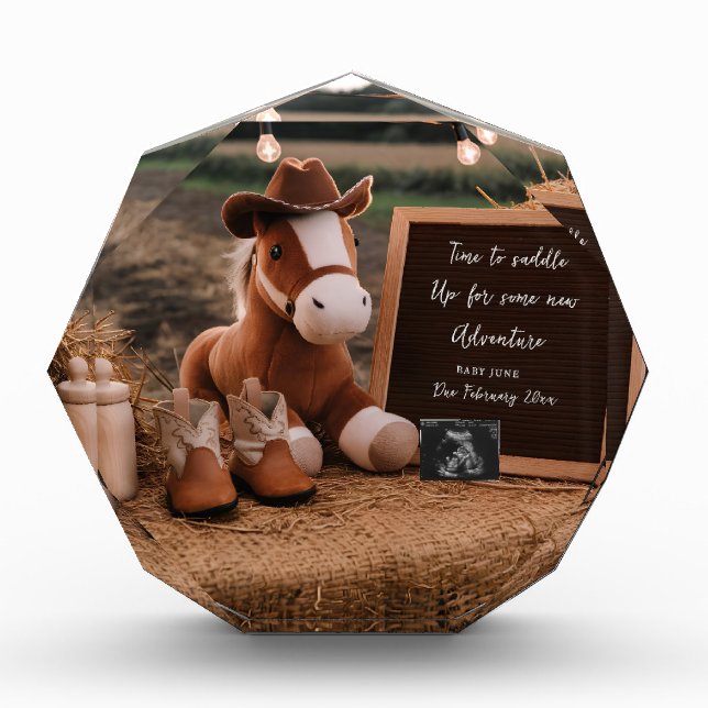 Country Cowboy Pferd Schwangerschaft Ankündigung Fotoblock (Vorderseite)