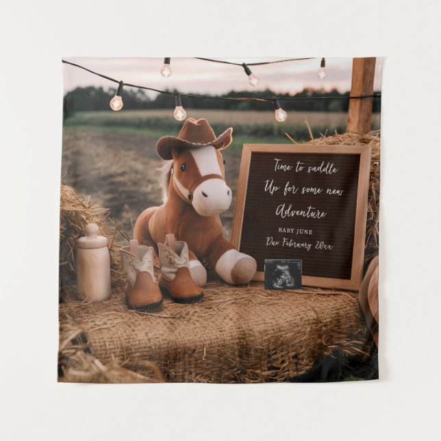 Country Cowboy Pferd Schwangerschaft Ankündigung Wandteppich (Vorderseite)