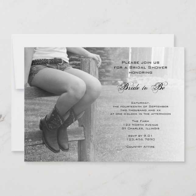 Country Cowgirl auf Zaun Bridal Dusche Einladung (Vorderseite)